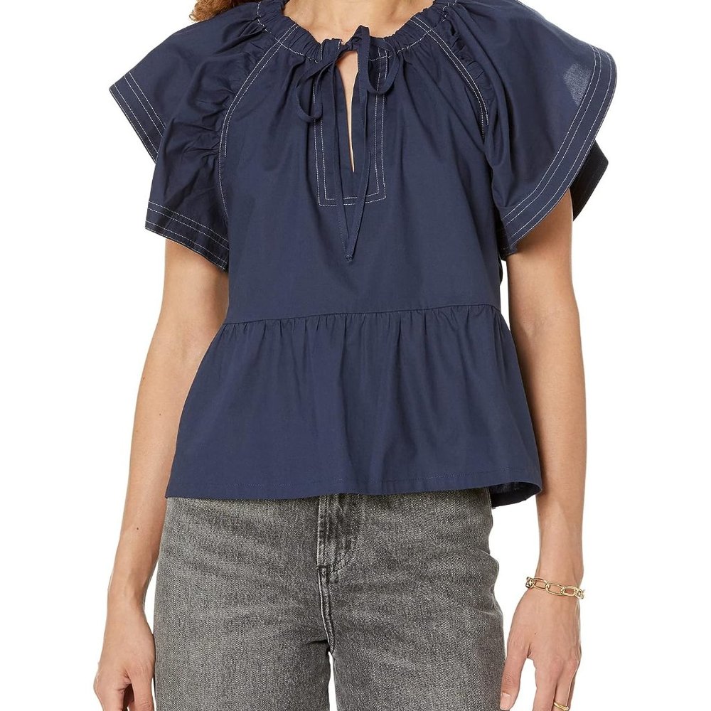 JOE'S THE ADELYN FLUTTER SLEEVE TOP MIDNIGHT BLUE SMALL NWT